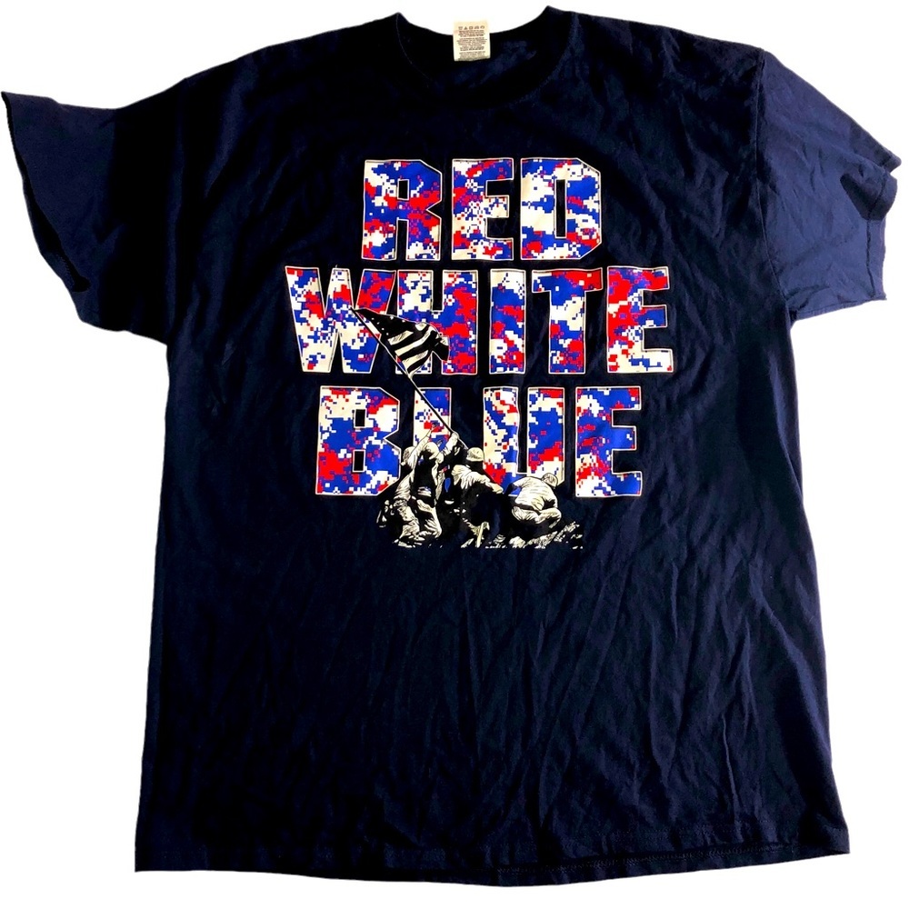 𝅺Patriotic Military Graphic Tee Marine USA Flag Red White Blue Camo Cotton XL